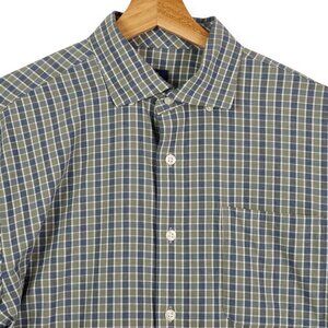 Johnnie-O Mens Shirt M Green Blue Micro Plaid Coastal Prep Golf Business Casual